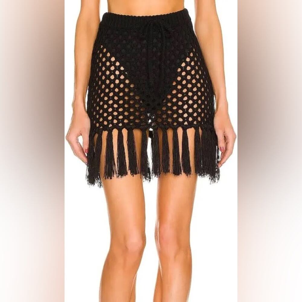 LPA Zene Fringe Mini Skirt in Black